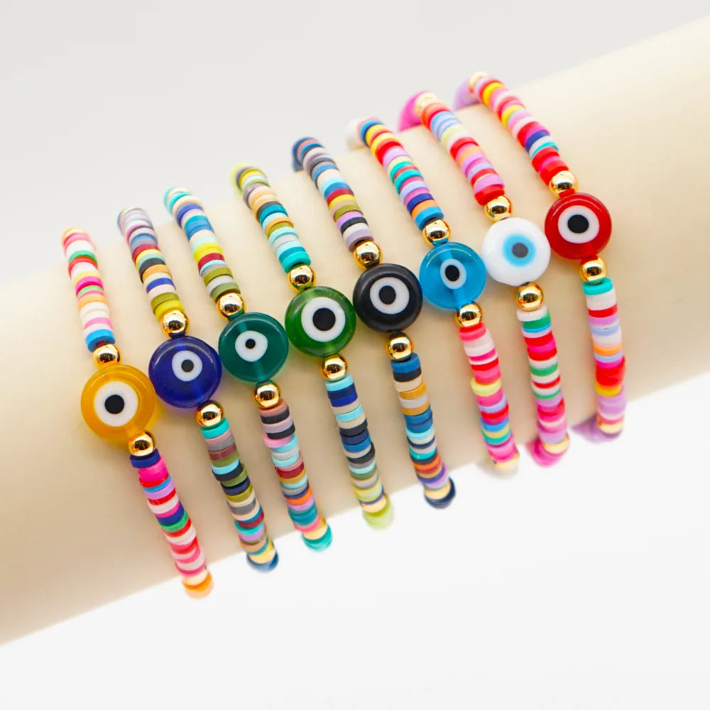 4mm Colored Soft Pottery Simple Bohemian Style Bracelet Wild Multicolor Glazed Eye Beads Bracelet Women
