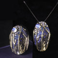 C8206 Abiding Vintage Stylish Moon Forest Ring Natural Moonstone Cz 925 Silver Creative Charm Pendant Necklace Ring Jewelry Set