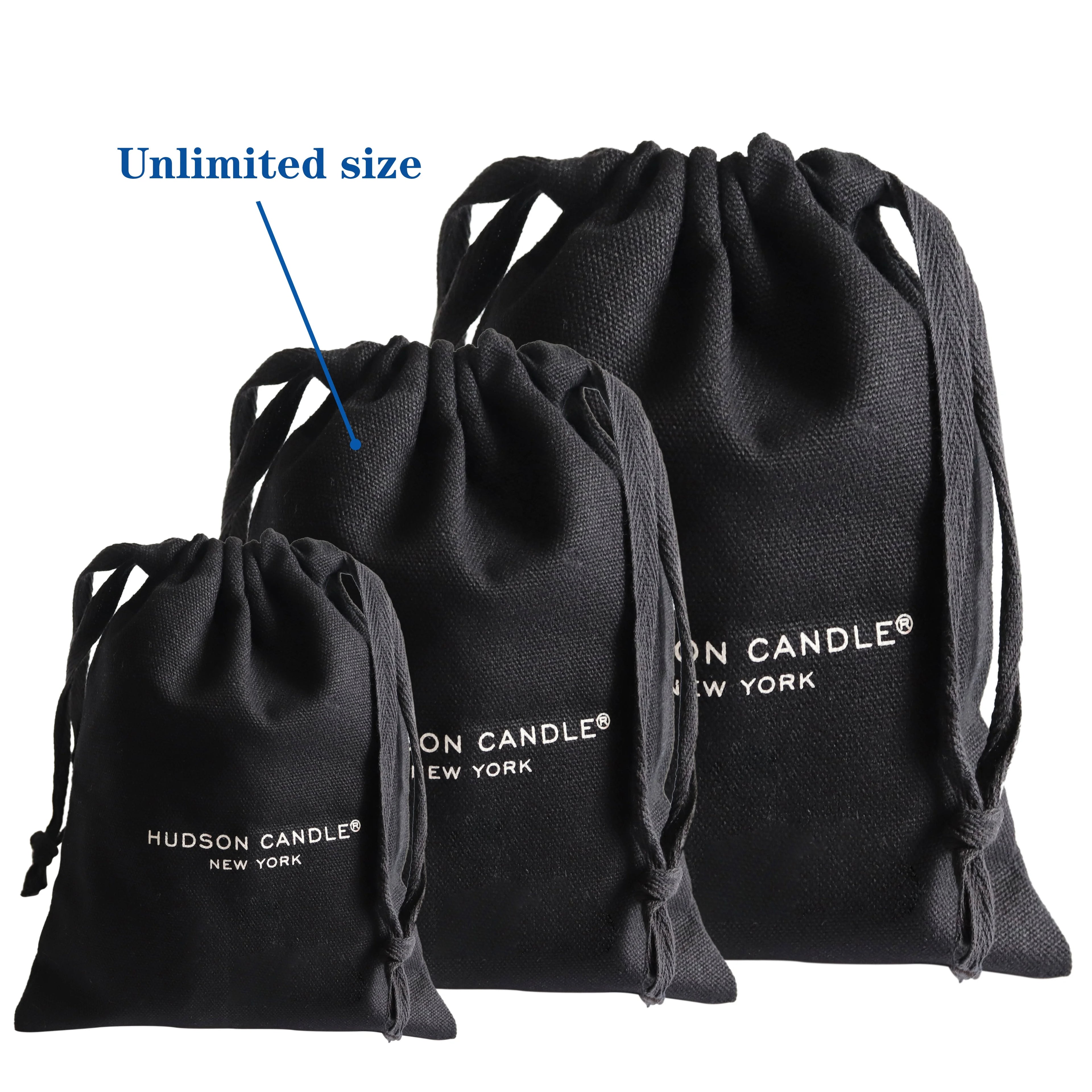 Custom Private Black Cotton Linen Canvas Drawstring Bag with White Printed logo for Handbag Hat Cap Shoe Packaging Dust Pouch