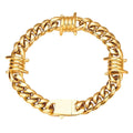 Hip Hop Stainless Steel Bracelet for Men Gold Plated Cuban Link Chain Butterfly Pattern Miami Barbed Wire Cuban Bracelet Jewelry