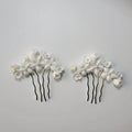 SLBRIDAL Handmade Crystal Rhinestones Pearls Ceramic Flower Bridal Hair Comb Hair Pins Wedding Hair Accessories Women Jewelry