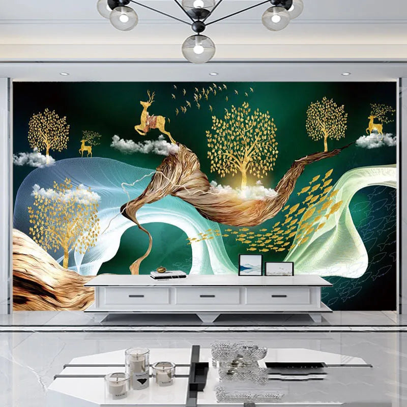 Nordic Abstract Wallpaper Simple Modern Elk Living Room Tv Background Wall Wallpaper Home Lucky Deer 3D Wall Painting Mural