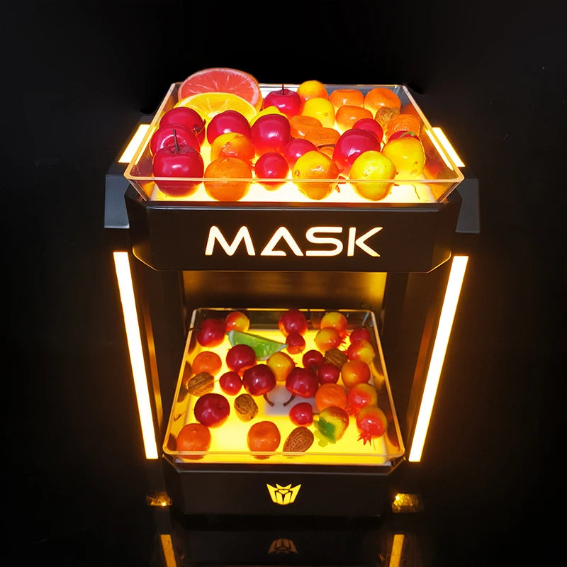 Custom LOGO LED Light-Up Bar Serving Tray Double Layer Fruit Plate with Eco-Friendly Plant Pattern for Party Decorations