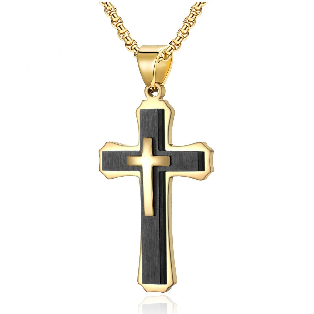 Custom Hip Hop Design Male 316L Stainless Steel Handmade Jewelry Long Chain Men Popular Cross Pendant Necklace