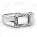 Sterling Silver 6*8mm Semi Mount Men's Ring Frame Empty Blank Claw Setting S925 Base Holder Without Center Stone for DIY Inlay
