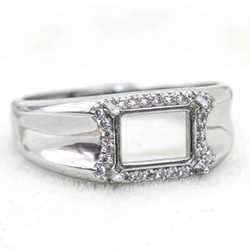Sterling Silver 6*8mm Semi Mount Men's Ring Frame Empty Blank Claw Setting S925 Base Holder Without Center Stone for DIY Inlay