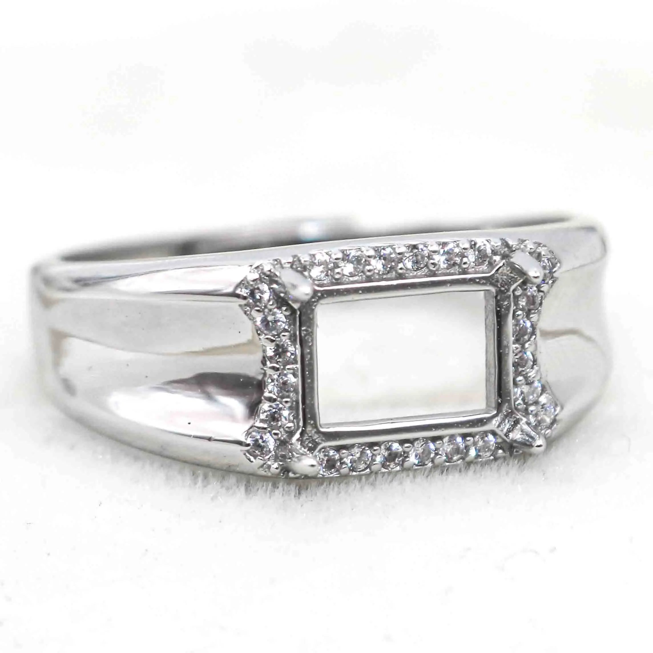 Sterling Silver 6*8mm Semi Mount Men's Ring Frame Empty Blank Claw Setting S925 Base Holder Without Center Stone for DIY Inlay