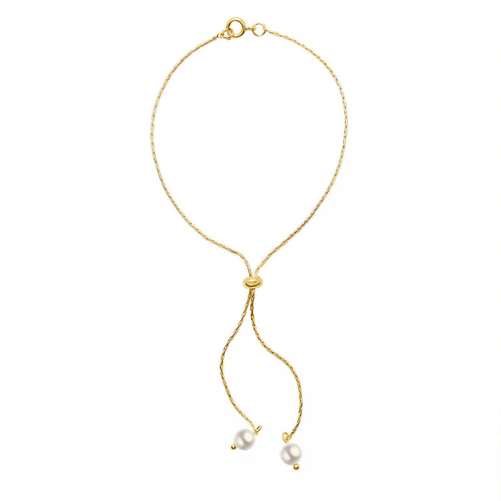 Wholesale Women Adjustable Stretch Pulled Long Necklace Jewelry Set 18K Gold Plated White Pearl Bracelet