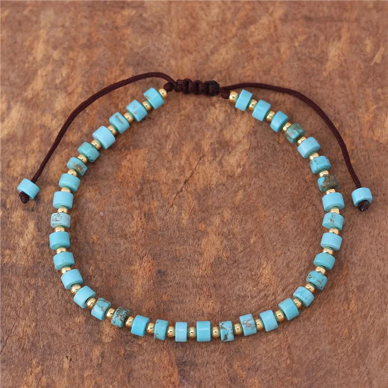 Handmade Adjustable 2x4mm Tile Natural Stone Beads Bracelet Yoga Stretch Tibetan Gemstones Beaded Bracelets for Women Wholesale