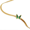 Women Fashion Stainless Steel 18k Gold Plated Side Chain Necklace with butterfly Charm Necklaces Jewelry