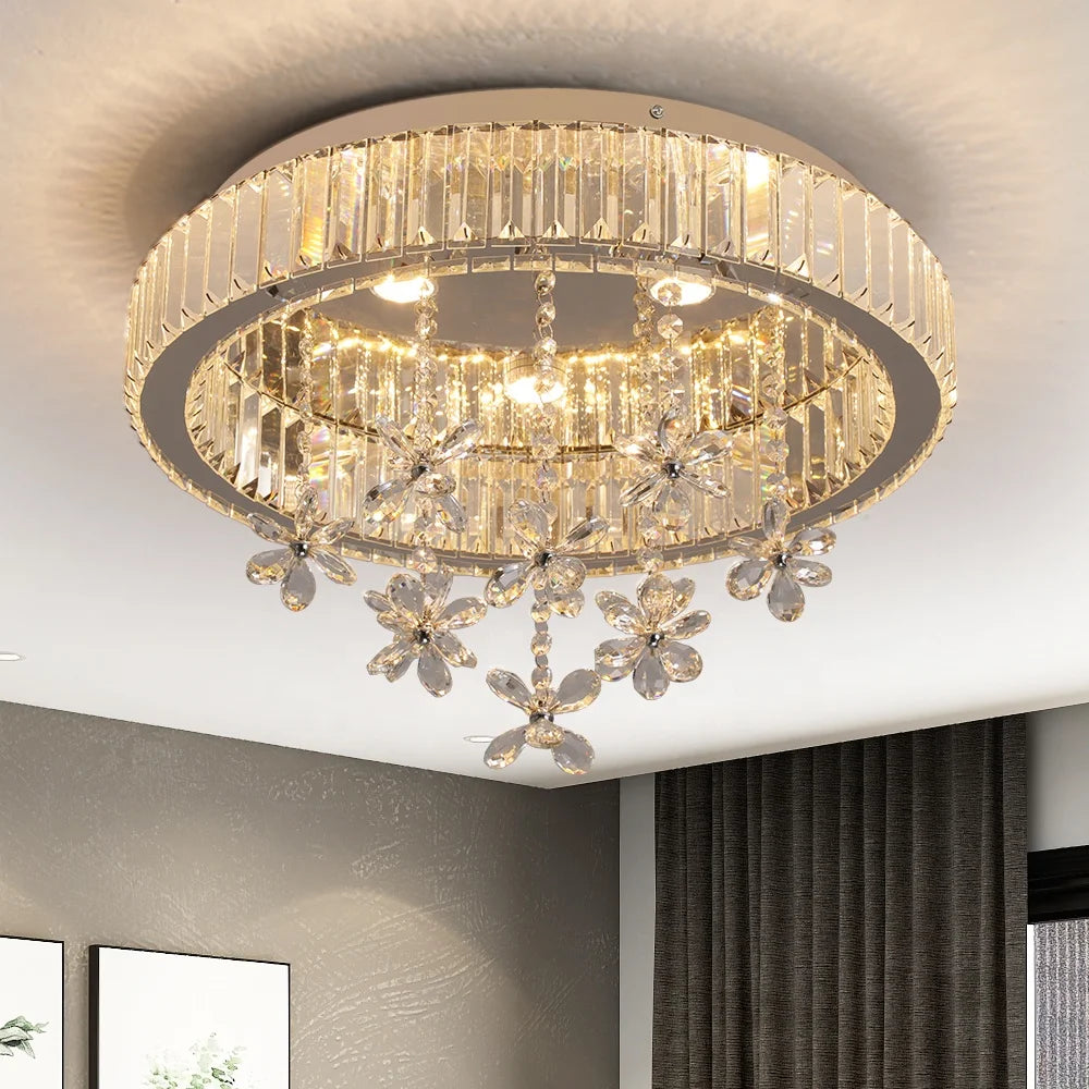 Factory Customized Modern LED Ceiling Light Round Aisle Illumination Hotel Crystal Light