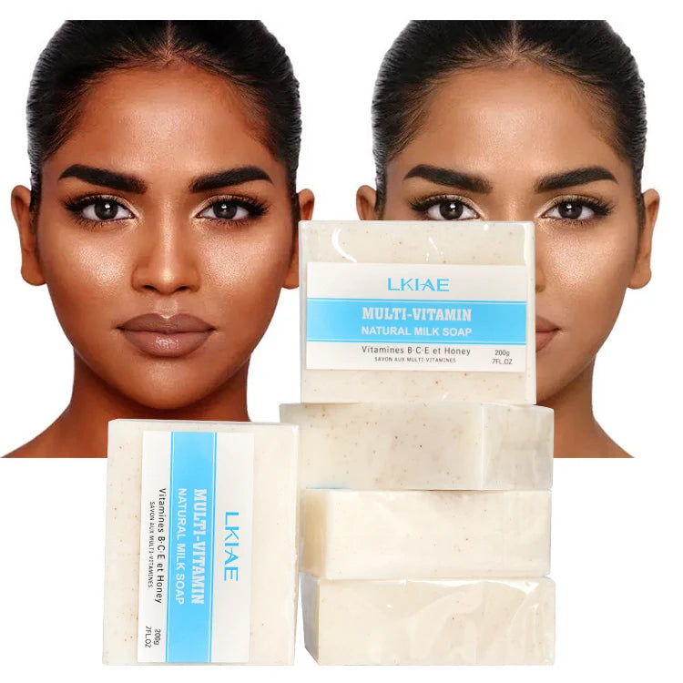 LKIAE Vitamin BCE Milk Honey Cane Sugar Nourshes Gently Cleanses Elastic Whitening Goat Milk Soap for Any Skin Type