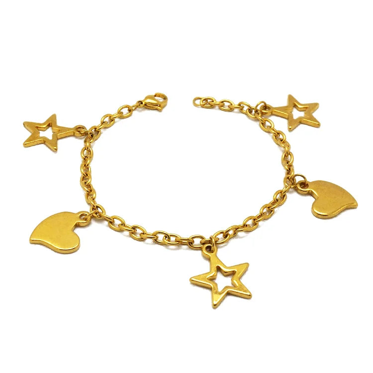 Stainless Steel Boy Girl Star Charm Bracelet Gold Thin Long Chain Bracelets for Women Jewelry Gifts