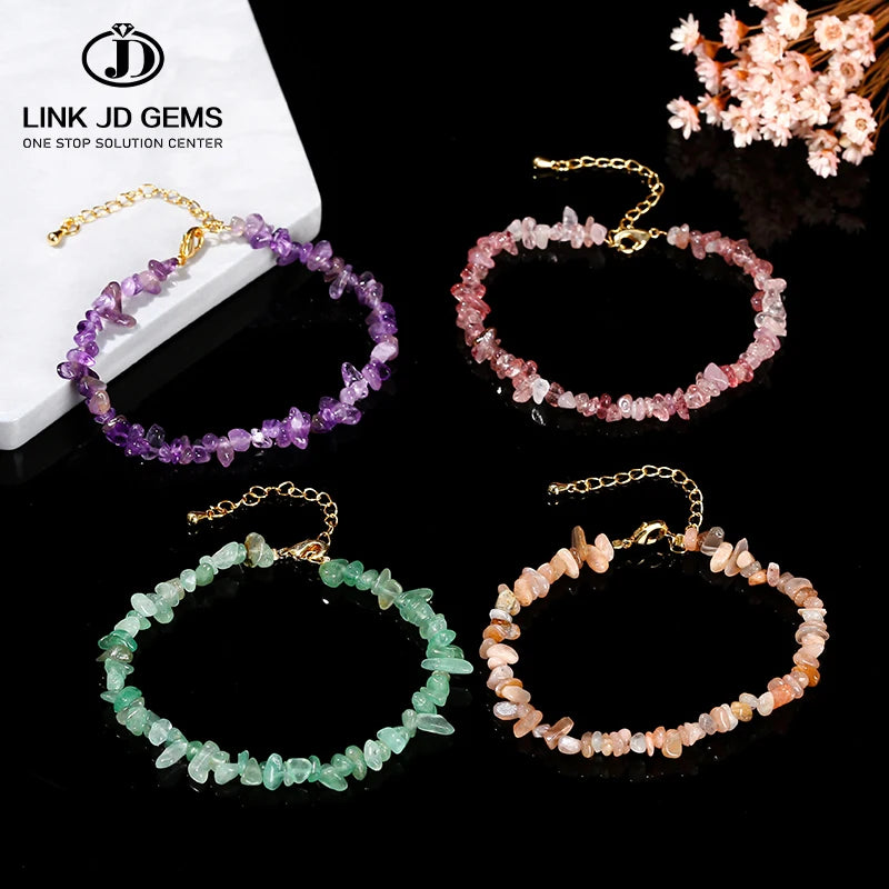 JD Wholesale  Natural Stone Chips Crystal Elasticity Bracelet Women Amethysts Tourmaline Gravel Adjustable Bangles for Gift