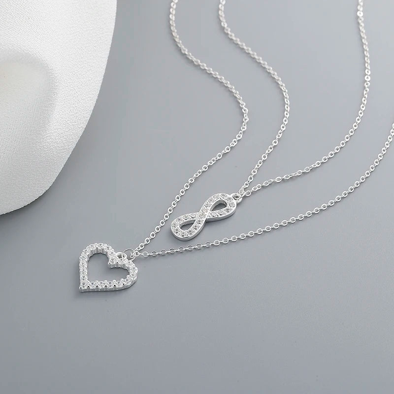 Custom Vintage Bulk 925 Sterling Silver Charms 3A Zirconia Double Layer Heart- Shaped Necklaces Pendant for Girls Fine Jewelry