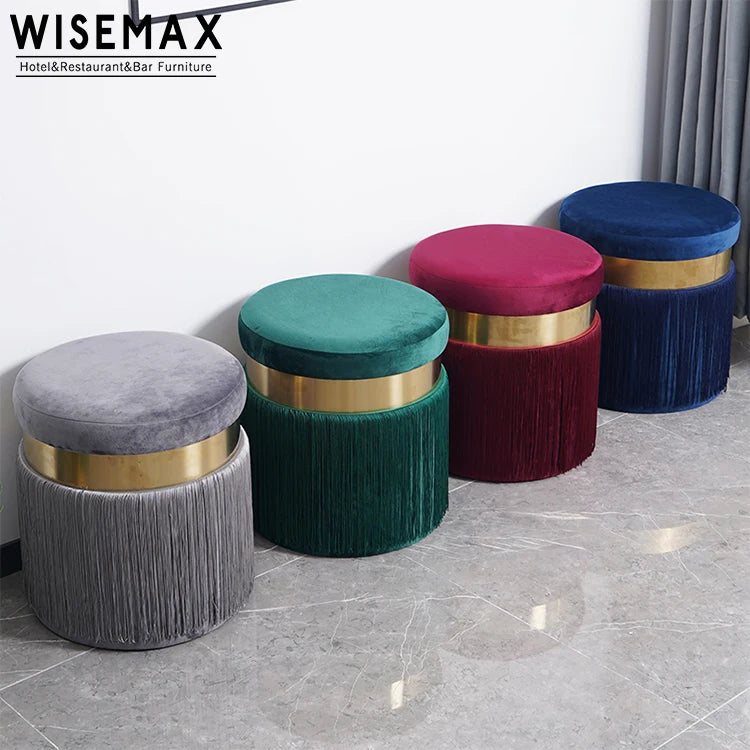 WISEMAX Living Room Home Furniture Colorful Velvet Small Stool Chair Classical  Design Sofa  Shoe Stool Bedroom Dressing Chair