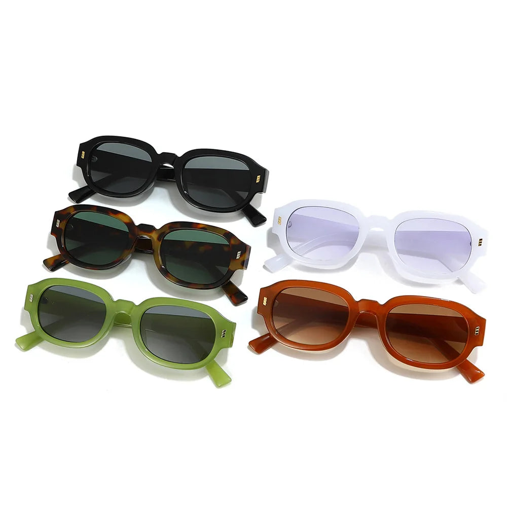 Factory Wholesale UV400 Sunglasses Customized Logo Narrow Clear Brown White or Red Frame Wide Leg Fashionable for Women and Men