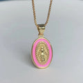 Holy Virgin Mary Necklace Women 2021 Box Chain Enamel Religion Oval Pendant for Girl Gifts Jewelry