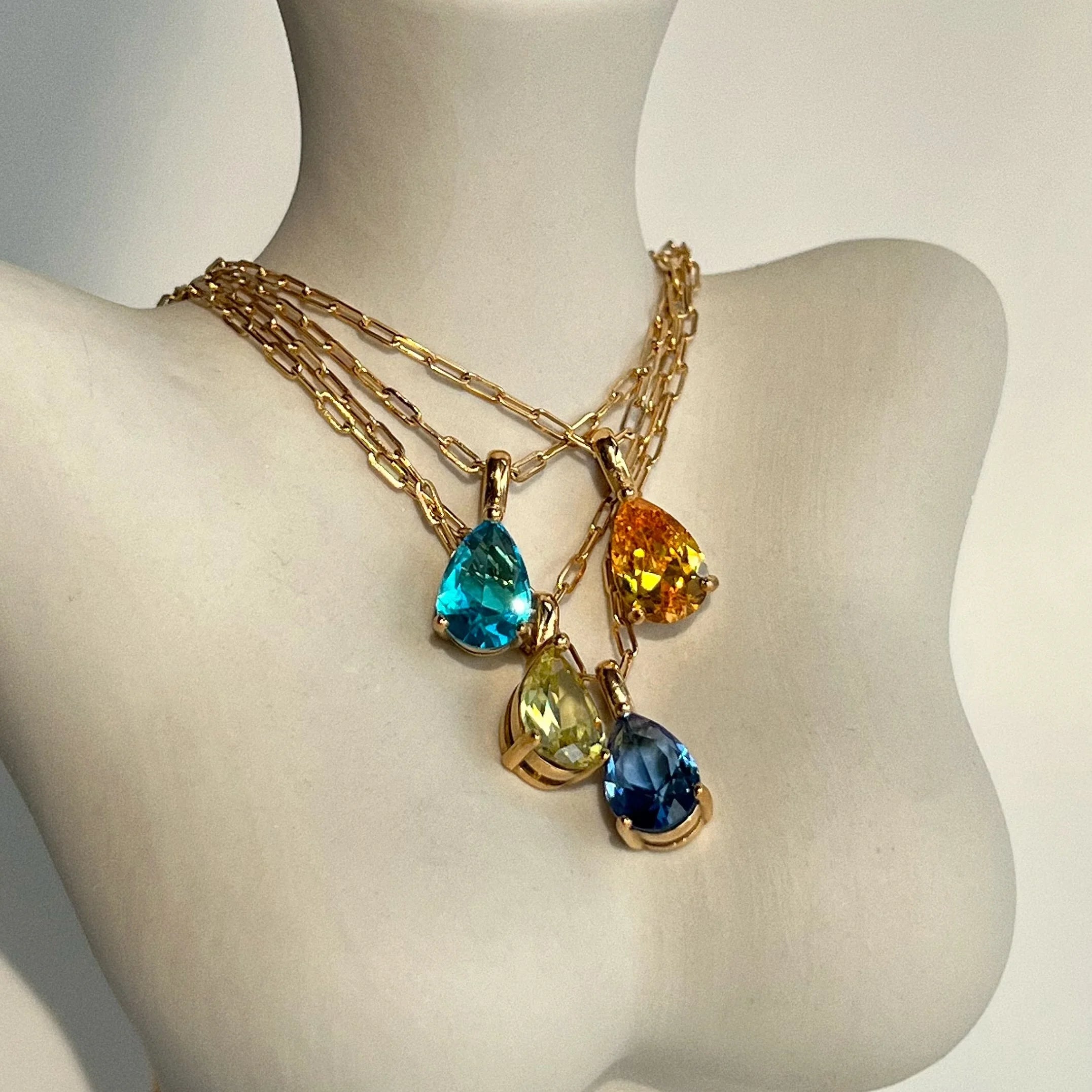 2024 Dazan New Ins Pvd 18k Gold Plated Stainless Steel Big Birth Month Zodiac Real Colorful Zircon Pendant Necklace for Women
