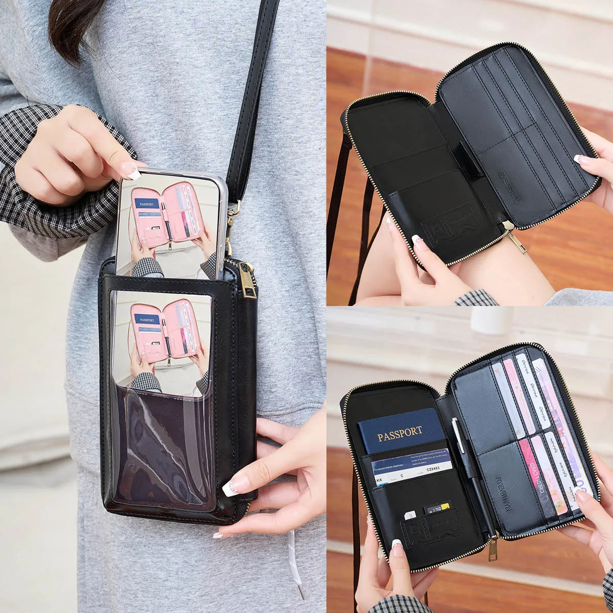 Fashion Lady Touch Screen Mobile Phone Purse Bag Multifunctional Passport and Card Holder Wallet New Cell Phone Crossbody Bag