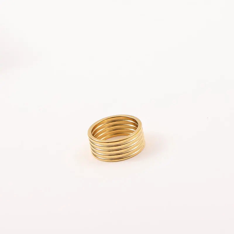 High End 18K Plain Gold False Multi-layer Statement Band Rings Stainless Steel Trendy Simple Gold Plated Jewelry