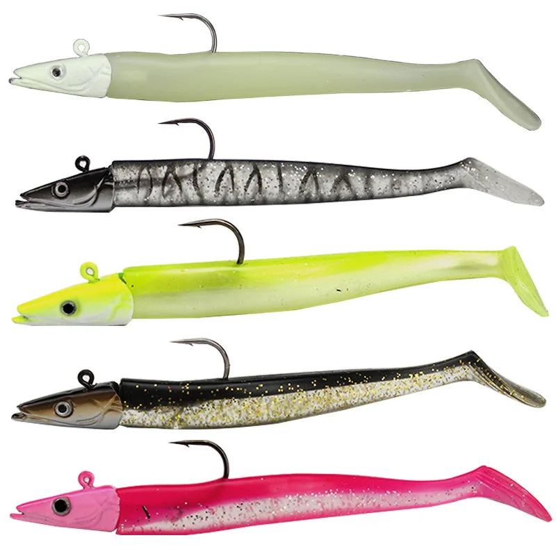 Guosong New Beautiful Double Color T Tail Lead Jighead Soft Shad 16g 5 Color Fish Shape Soft Shad Jig Head