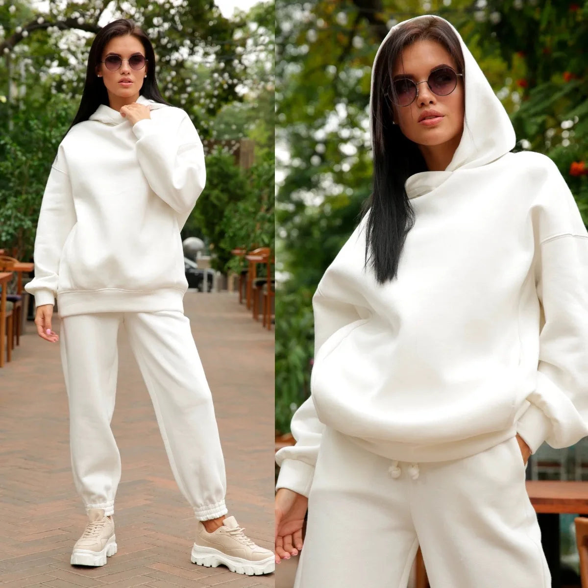 High Quality Custom logo Oversize Pullover Essential Hoodie Women Set Wholesale Fleece Sweatshirt and Sweatpants Set for Women
