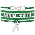 Be Brave Cure Beat Awareness Fighter Survivor Love Faith Believe Hope Mom Green Mental Health Awareness Ribbon Leather Bracelets