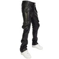 KY Men's New Faux Leather Stacked Flared Bell Bottom Pants Custom Y2K Motorcycle Hip Hop Style with Mid Waist Casual
