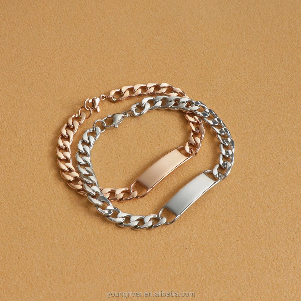 2024 Trendy Couples Bracelets 8mm Curb Chain Bracelet Custom Engraved Bracelets for Him Her Personalized Gift