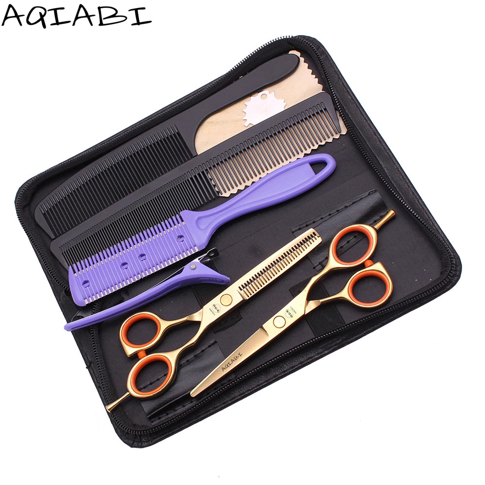 AQIABI 5.5\" Gold Barber Scissors A1014 Japanese Steel Hair Cutting Scissors with Sharp Blade Tip for Thinning