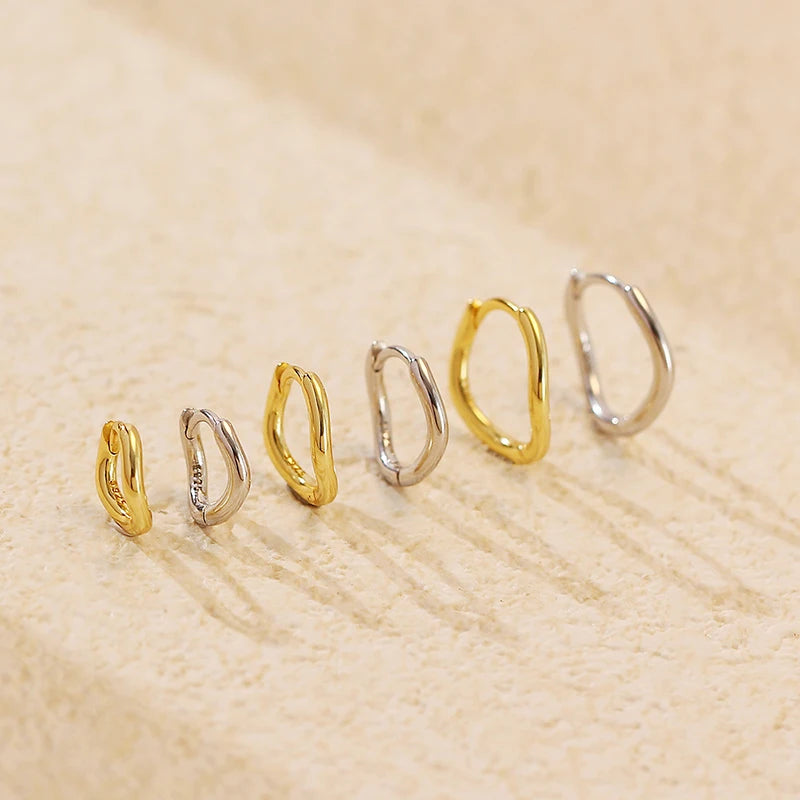Simple Irregular Curved Fine Jewelry 925 Sterling Silver Gold Plated Wave Women's Hoop Earrings Trendy Style for Weddings