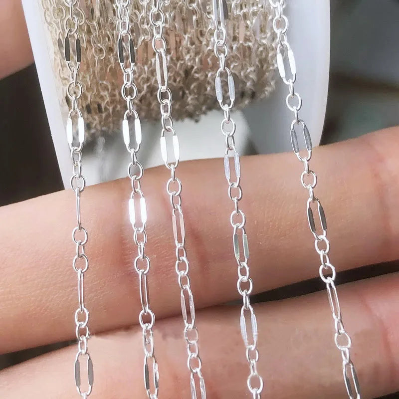 S925 Sterling Silver 2.1MM Sparkling Sequin Lip Chain 3+1 Long and Short Lip Chain Bracelet Necklace Jewelry Making Accessories