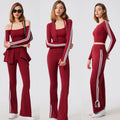 Women's Activewear Workout Clothing Yoga Top Full Zip Jackets Blocking Stripe Yoga Flared Leggings Two Pieces Tracksuit Yoga Set