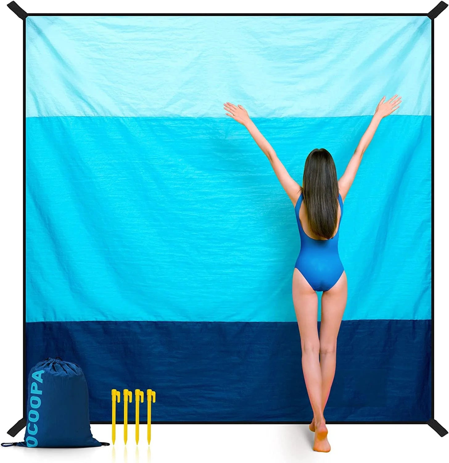 Woqi 210T Parachute Nylon Sand Free Portable Foldable Food Pocket Picnic Beach Blanket for Camping