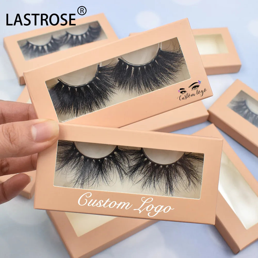 Last Rose Hot Sell Fluffy Eyelashes Handmade Wholesale Lash Vendor Mink 25mm Print logo Eyelash Box Packaging