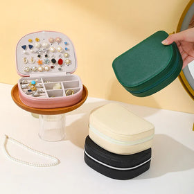 Luxury Portable Travel Jewelry Box PU Leather Small Earring Ring Necklace Organizer Case With Zipper Mini Jewelry Casket