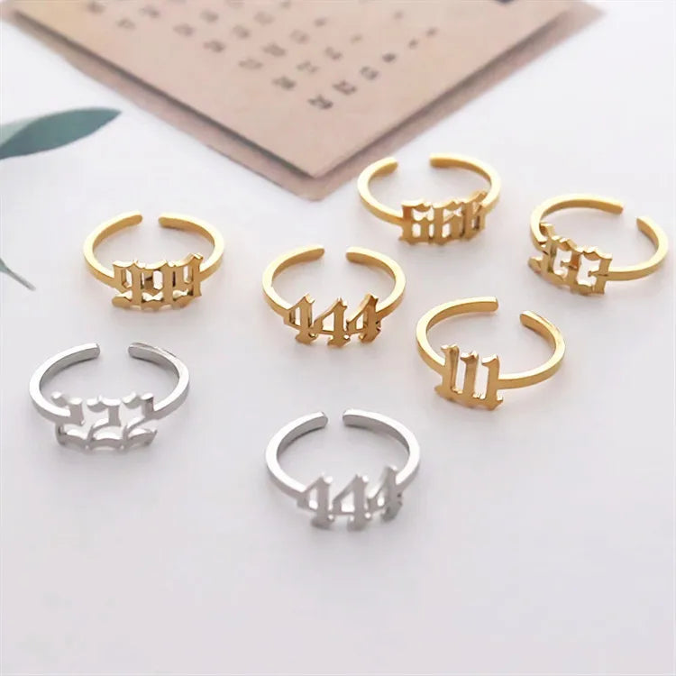 Fashion Chic Stainless Steel Angel Number Gold Plated Finger Ring Jewelry Manufacturer China