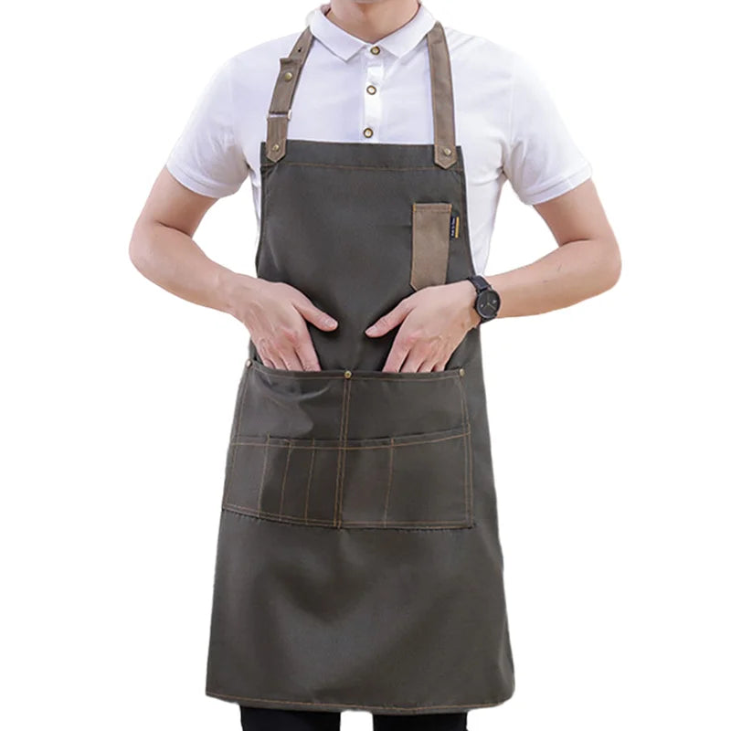 Wholesale Men and Women Chef Apron for BBQ Cooking Multi-Pockets Pen Holder Canvas Restaurant & Bar Uniforms
