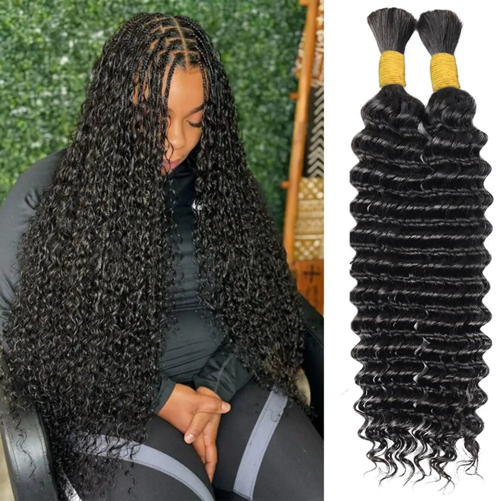 100g Cheap Human Braiding Hair for Boho Braids 12A Deep Wave Bulk Human Hair for Braiding Wet and Wave Human Hair Bundle No Weft