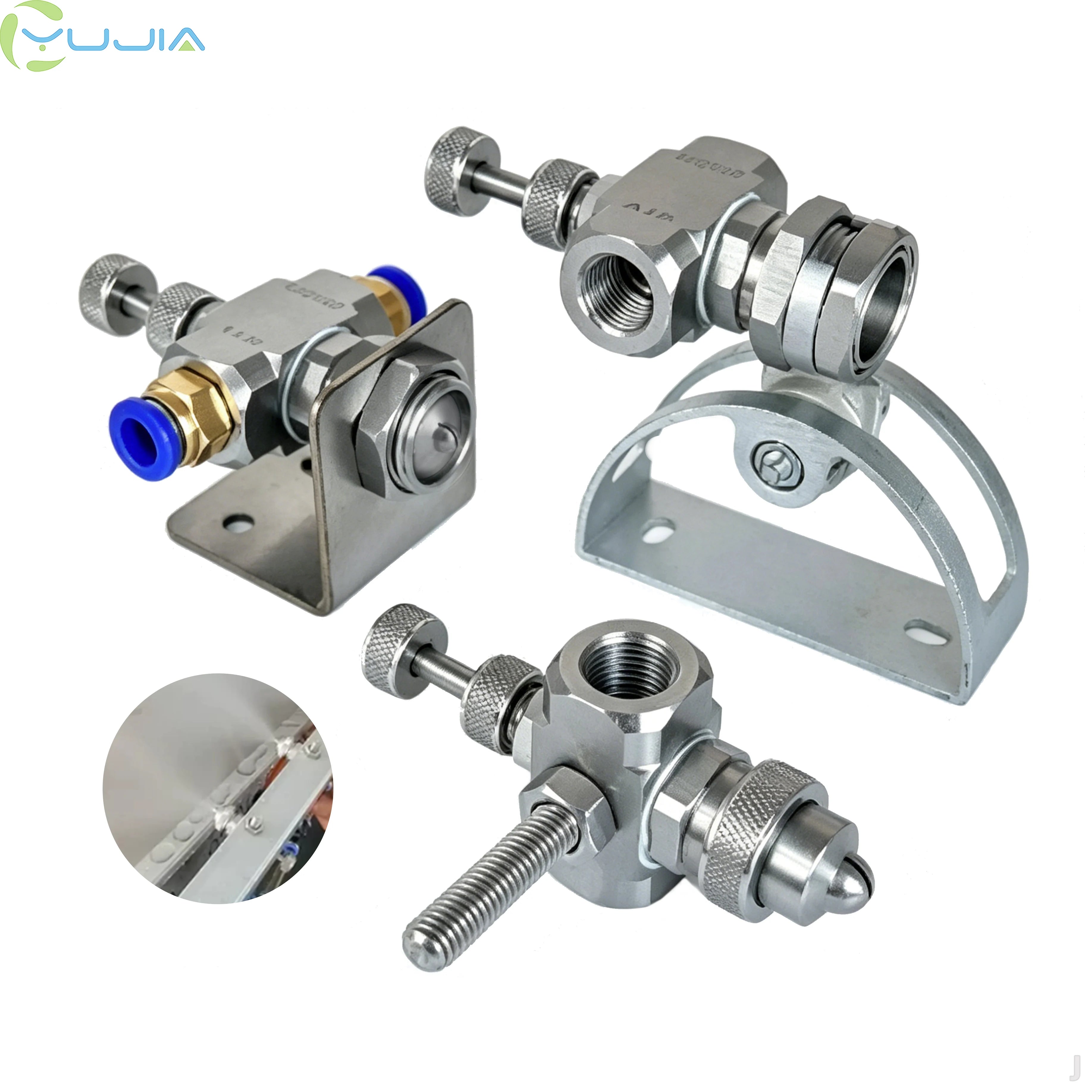 1/4" Stainless Steel Air Atomizing Nozzle with Multi-Mount (Screw Bracket Swivel) for Mist Systems