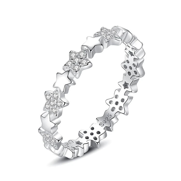 Fine 925 sterling silver star shaped micro inlay diamond finger ring for women