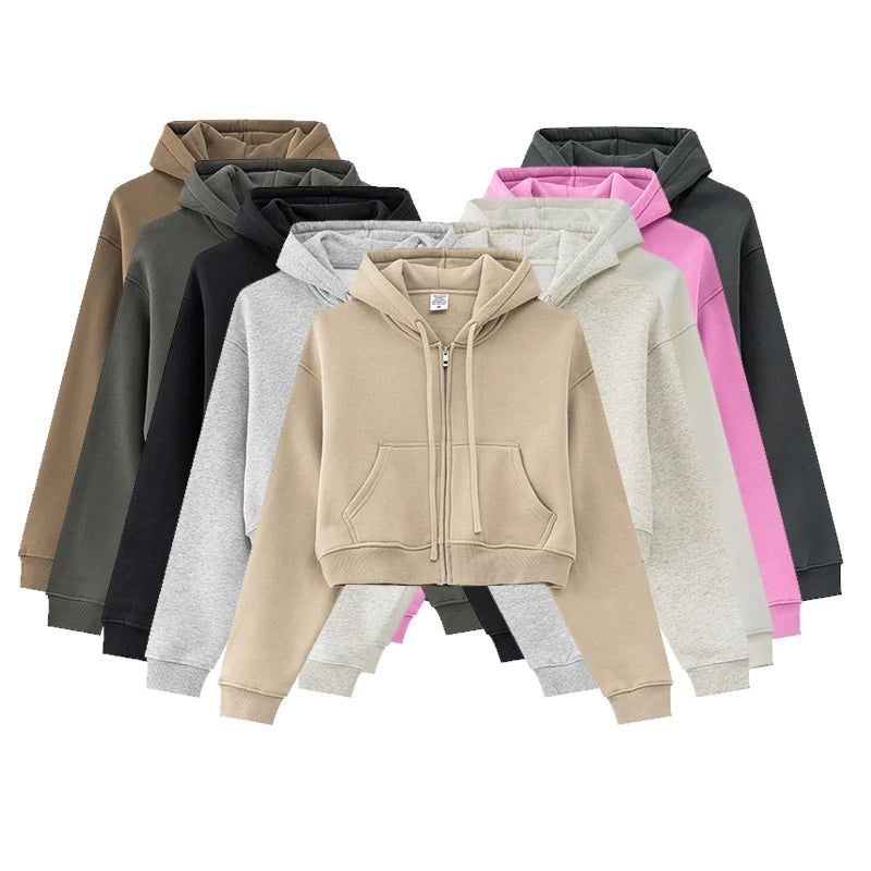 Knit Custom Full Zipper Zip up Cotton Hoodie Women Blank Women's Hoodies Sweatshirts Custom Hoody for Girls