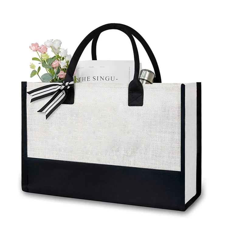 Popular Classic Design Reusable Top Eco Daily Use Shopping Handbag Custom Logo Big Capacity Beach Bag Women Handbags Jute Bag