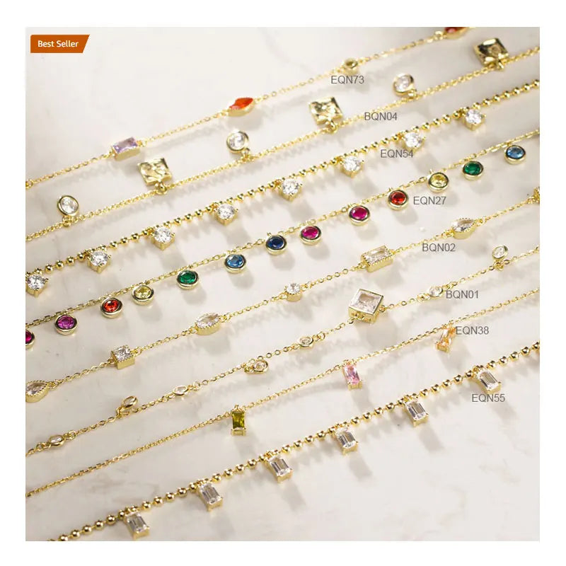 14K Gold Plated Station Necklace 925 Sterling Silver CZ Chain Necklace Layering Necklaces Minimalist Jewelry for Women