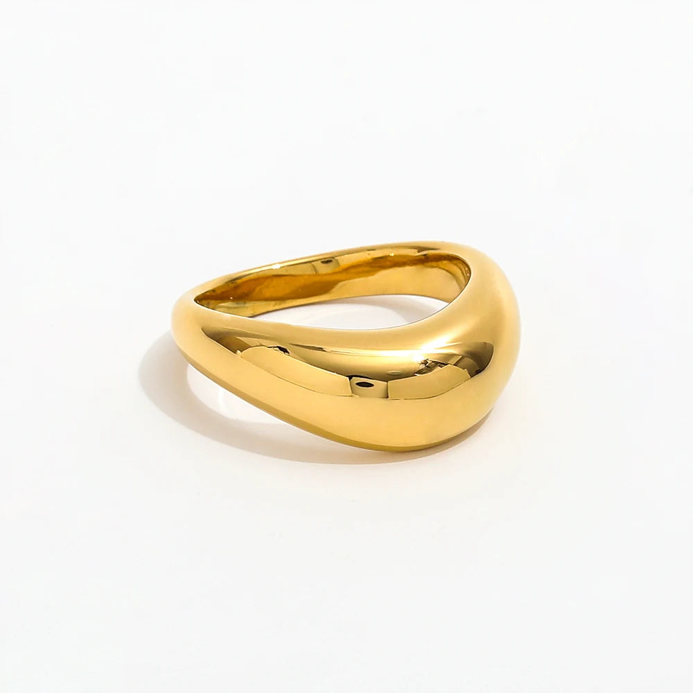 High End 18K Plain Gold Shiny Irregular Cambered Surface Rings Stainless Steel Trendy Simple Gold Plated Jewelry MegaBDM