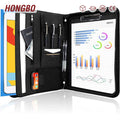 Letter Size A4 Black Leather Padfolio Folder with Zipper Conference Meeting Executive File for Men and Women in Office Use