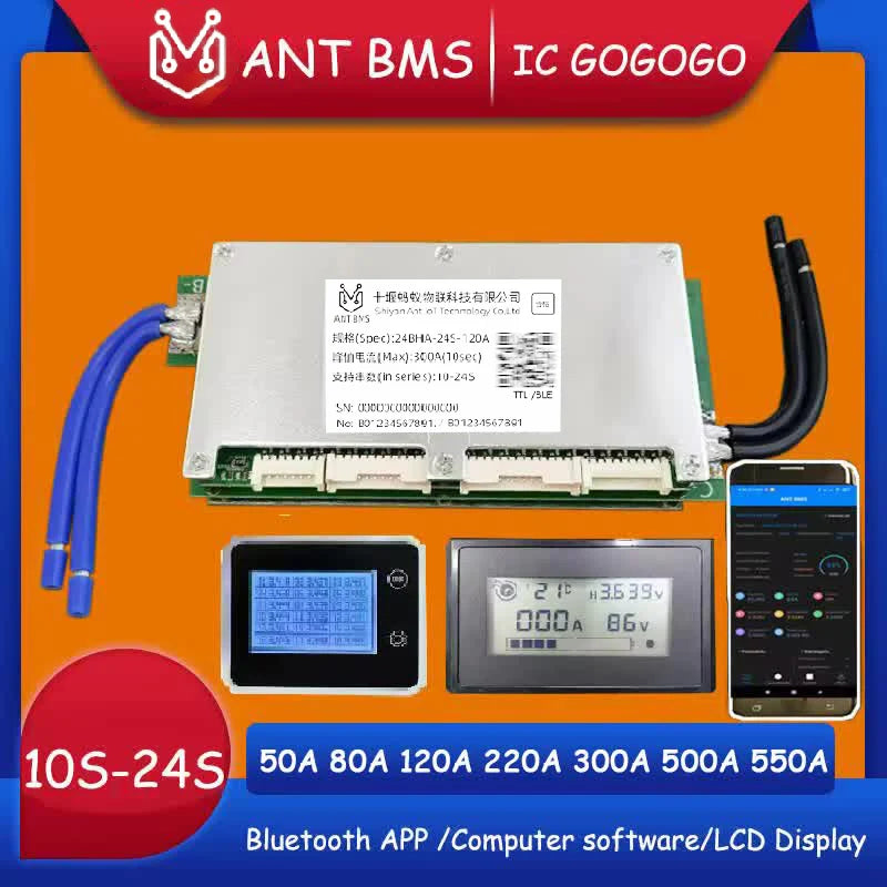 Smart Ant BMS 500A 450A 300A 200A 125A Lithium Battery Protection Board Bluetooth Li-ion Lipo Lifepo4 LTO 10S to 24S 60V 72V 20S