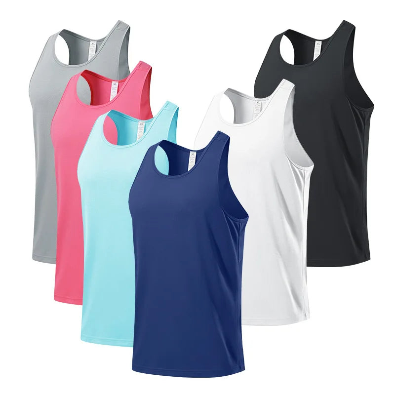 Men's Wholesale Breathable Sports Crew Neck Solid  Tank Top Sleeveless Summer Plus Size Quick Dry Gym Vest