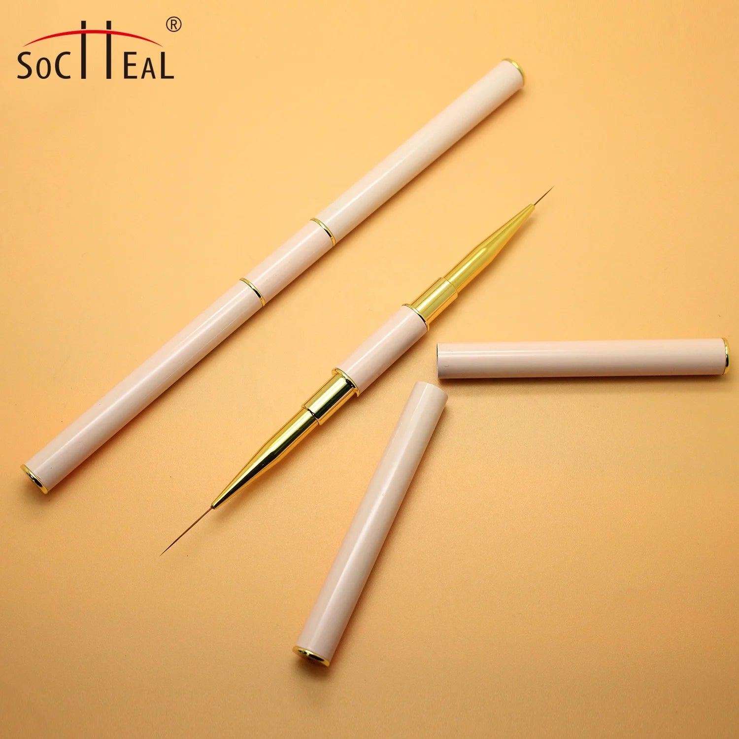 Luxury Pink Metal Handle Double-Headed Nail Art Liner Brush with Crimped Ferrule Custom Logo Extremely Thin Nail Brush Tool Kit